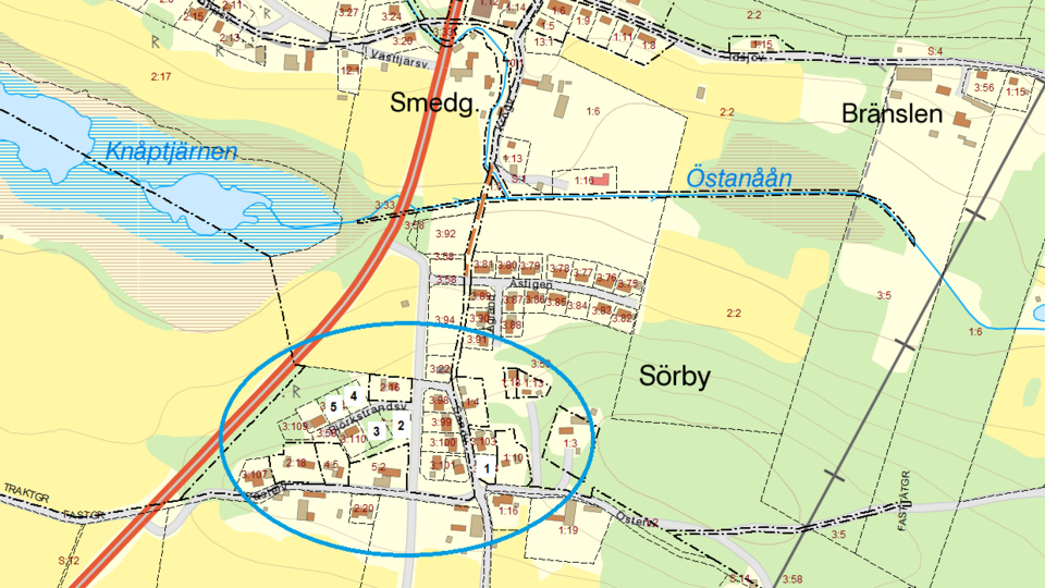 Karta där det är markerat lediga tomter i Ilsbo