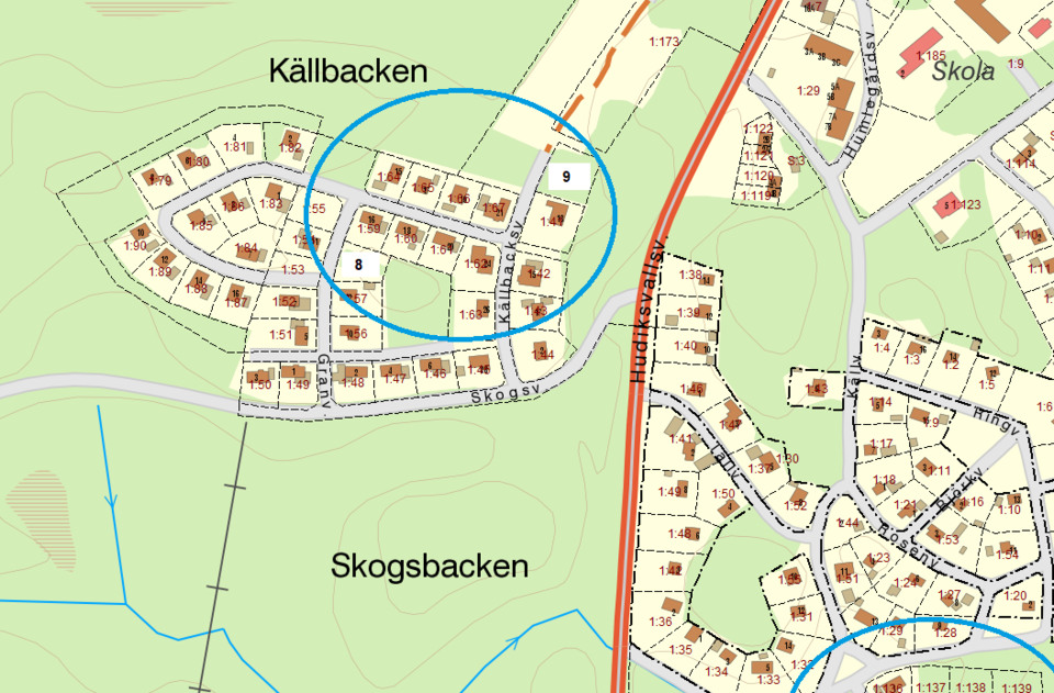Karta där det är markerat lediga tomter i Strömsbruk