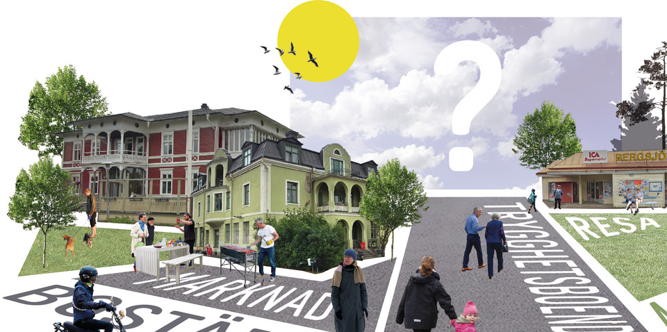 Illustration över vision för Bergsjös nya centrum – två kvarter mitt i samhällets hjärta