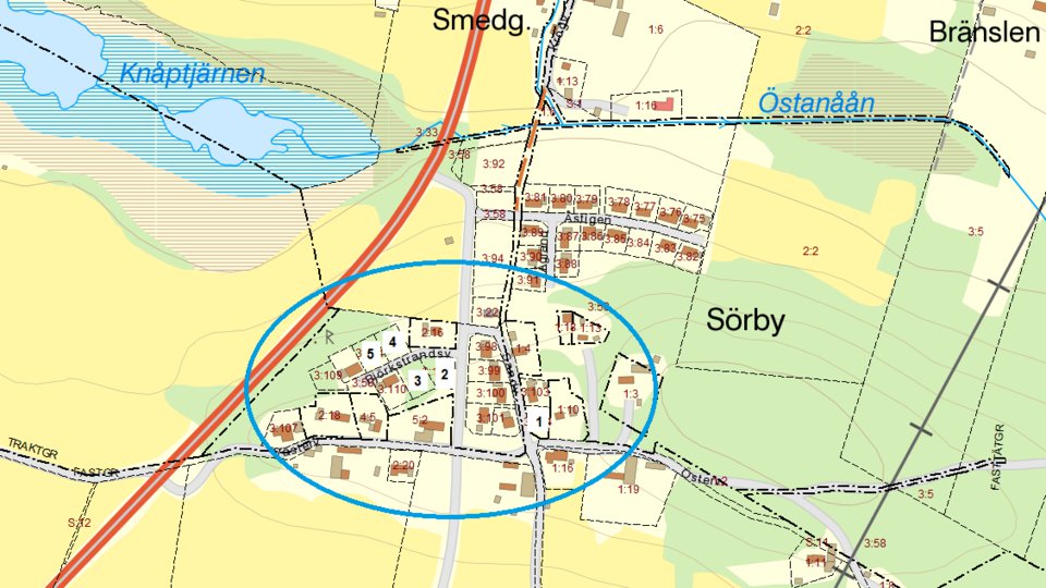 Karta över lediga tomter i Ilsbo.