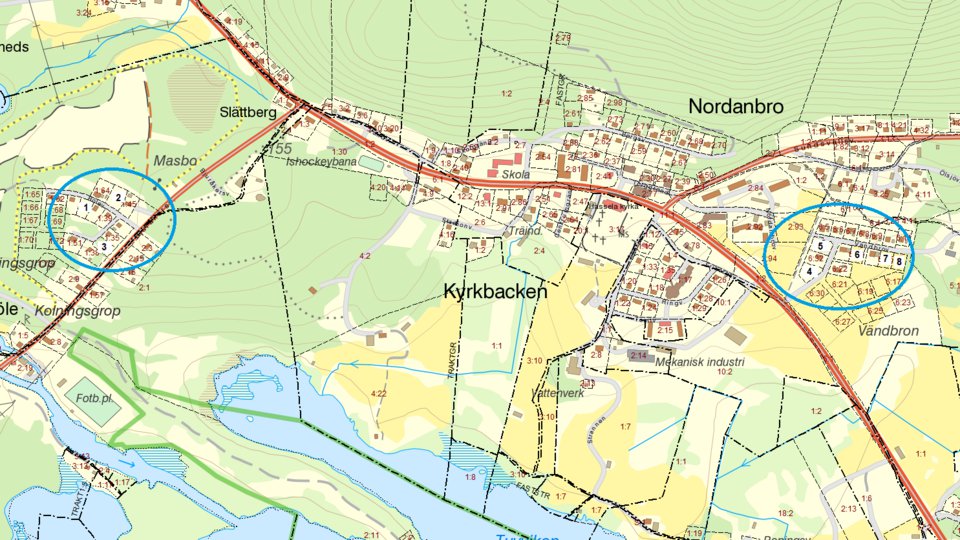Karta över lediga tomter i Hassela.
