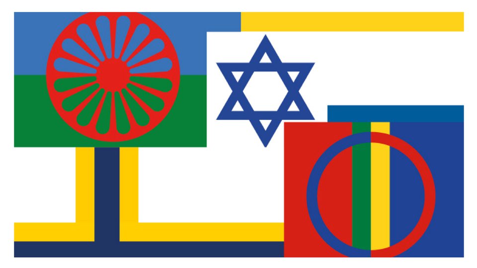 Flaggor för Sveriges fem nationella minoriteter