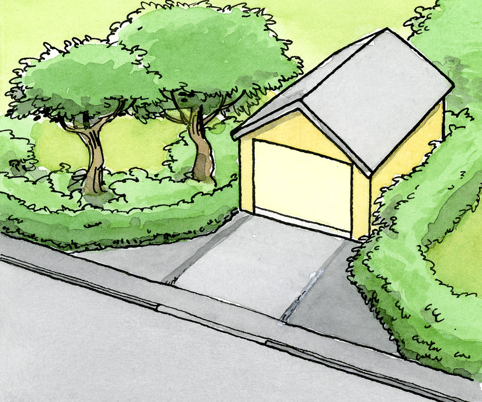 Illustration klippt häck vid utfart.