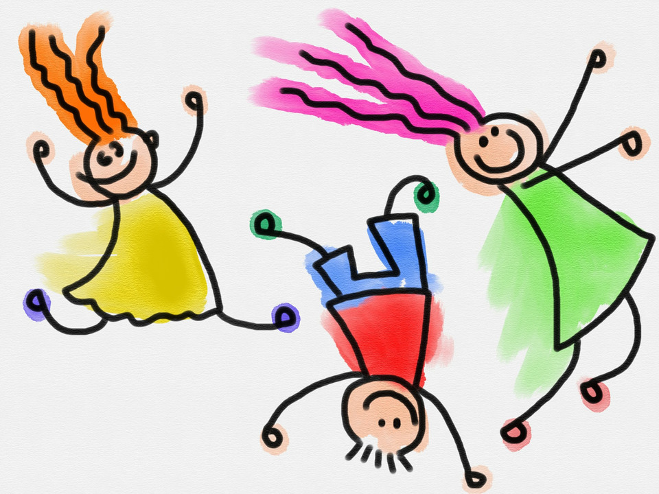 Illustration av tre glada barn.