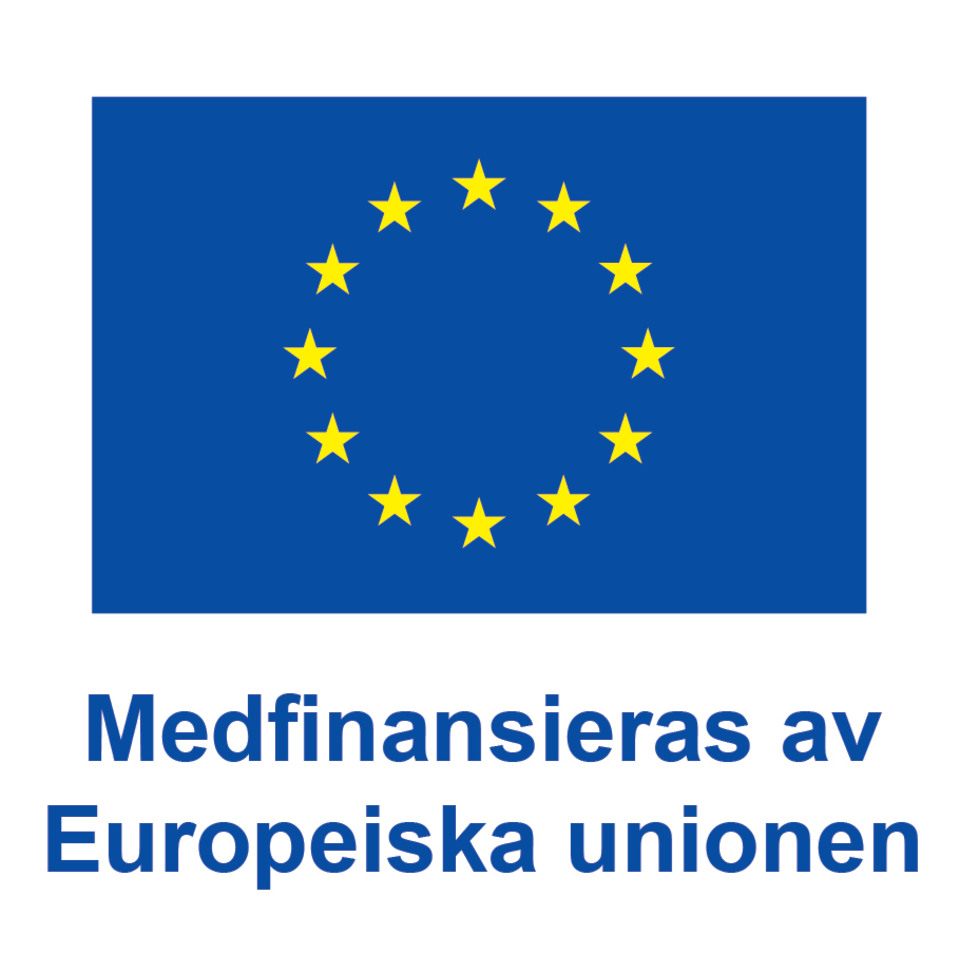 Logotyp blå flagga med gula stjärnor. Medfinansieras av Europeiska unionen.