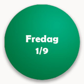 Grön cirkel med texten "fredag 1/9".