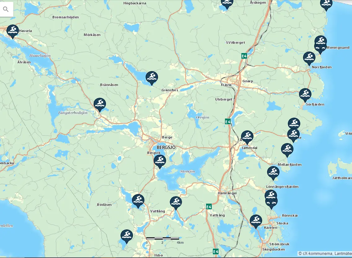 Karta Nordanstigs badplatser