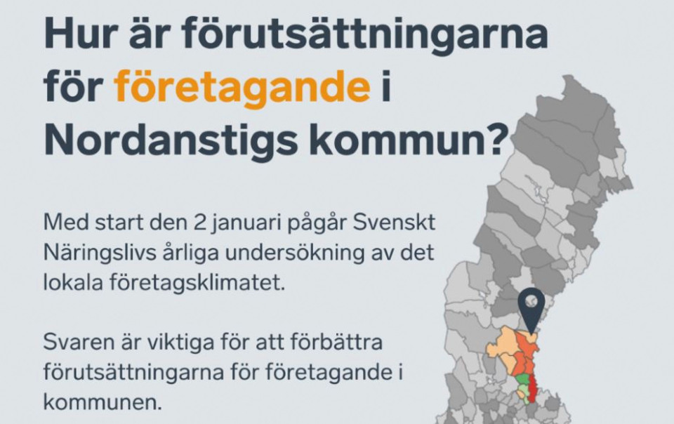 Grafik med norra Sverige och en uppmaning att besvara enkät.