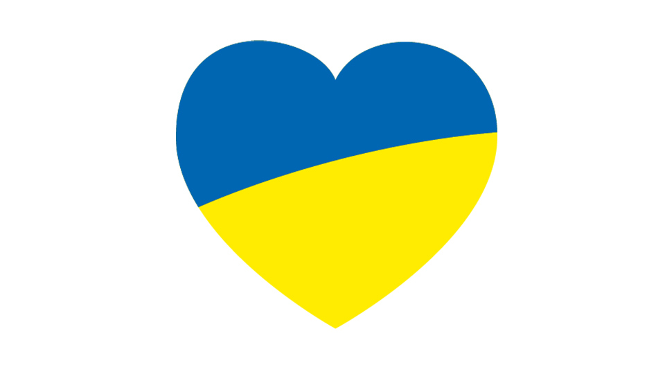 Ett hjärta i gult och blått.